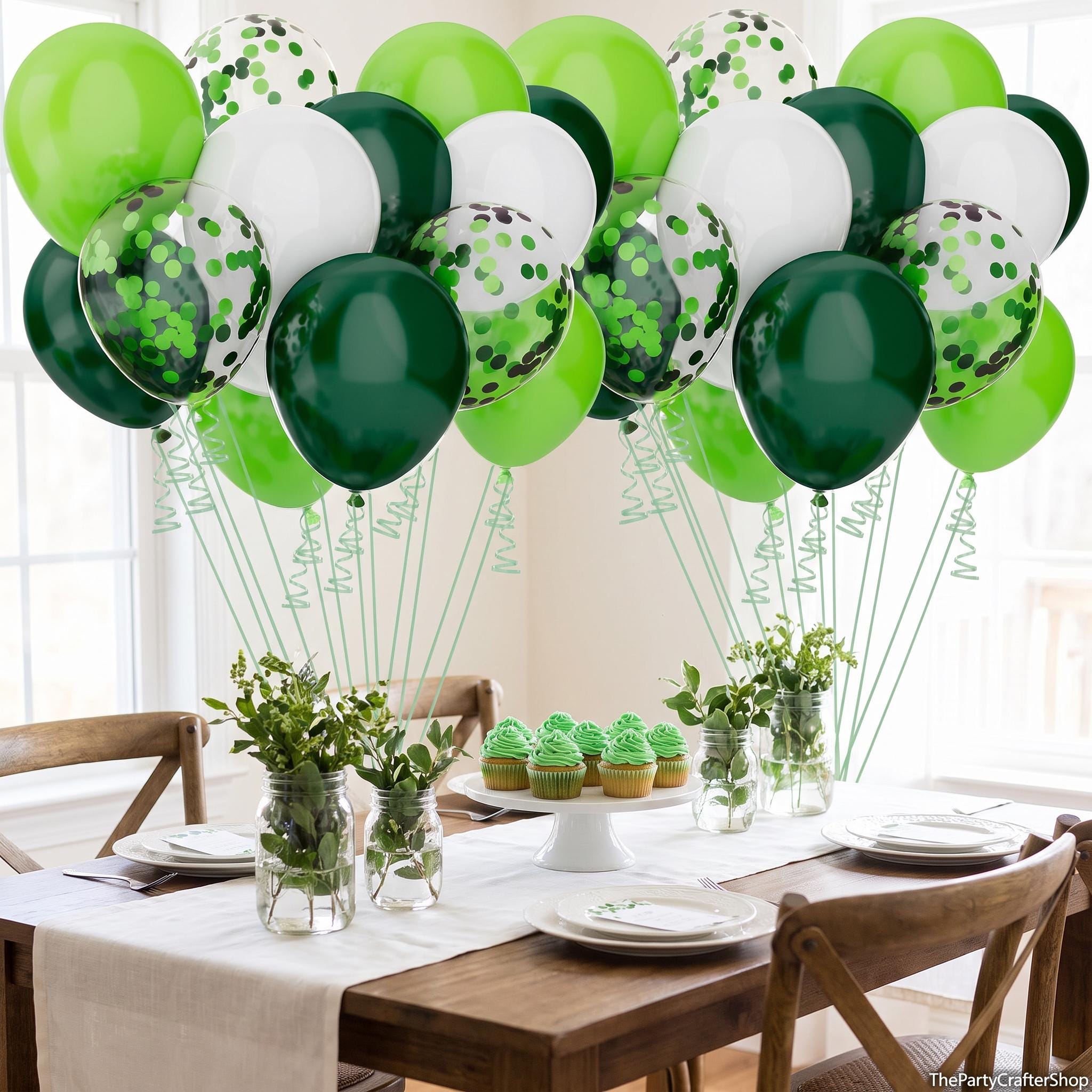 Green Balloon Set, Lime Emerald Confetti, St Patrick Jungle Birthday Party Decor