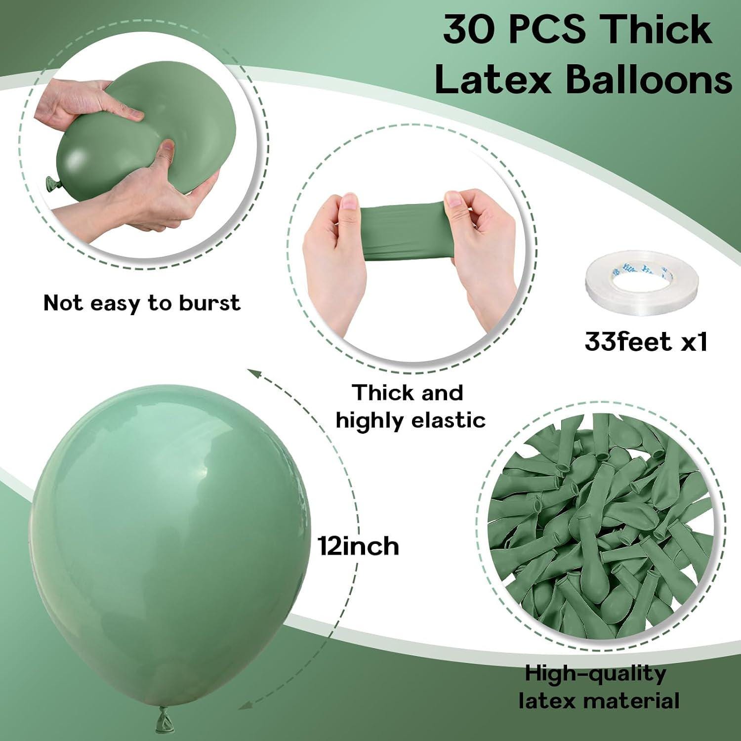 Sage Green Eucalyptus Olive Latex Balloons, Boho Baby Shower Wedding Party Decor