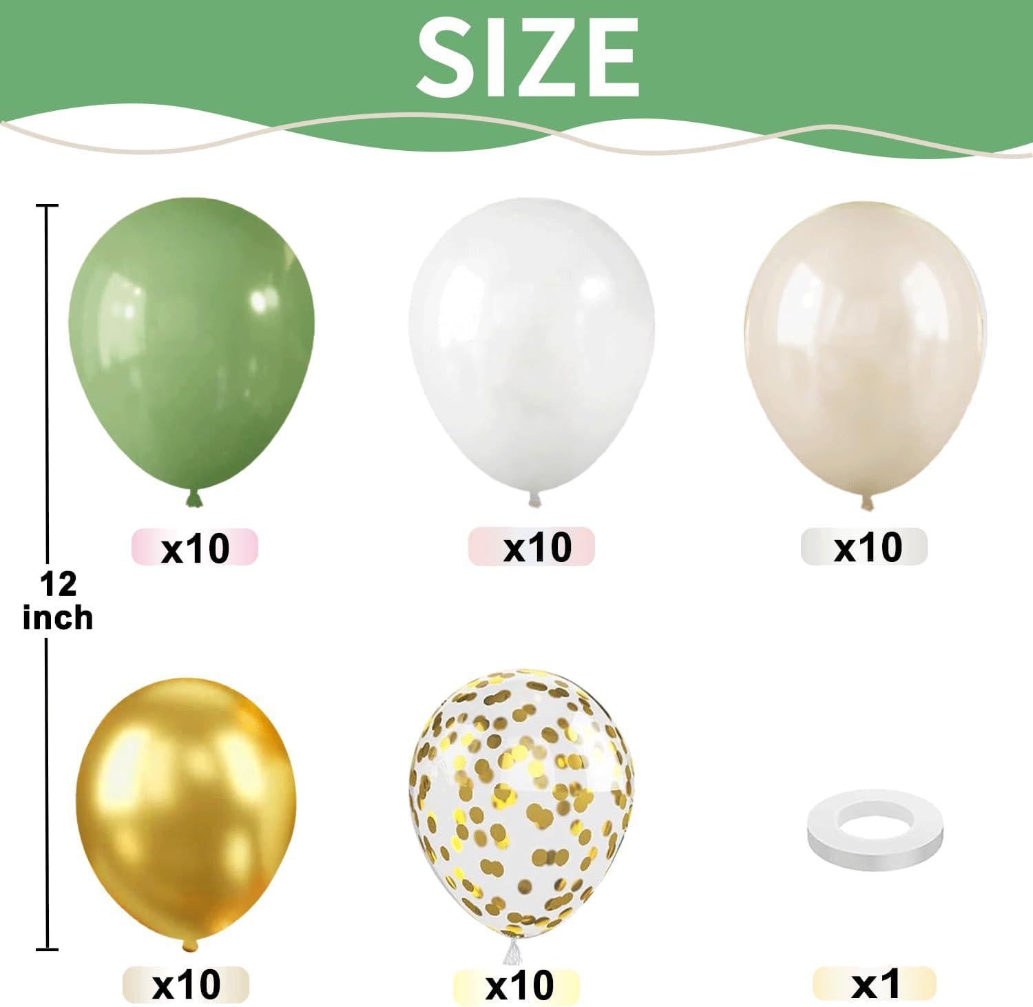 Sage Green Gold Balloon Arch Kit, Olive Metallic Sand Confetti Wedding Party Decor