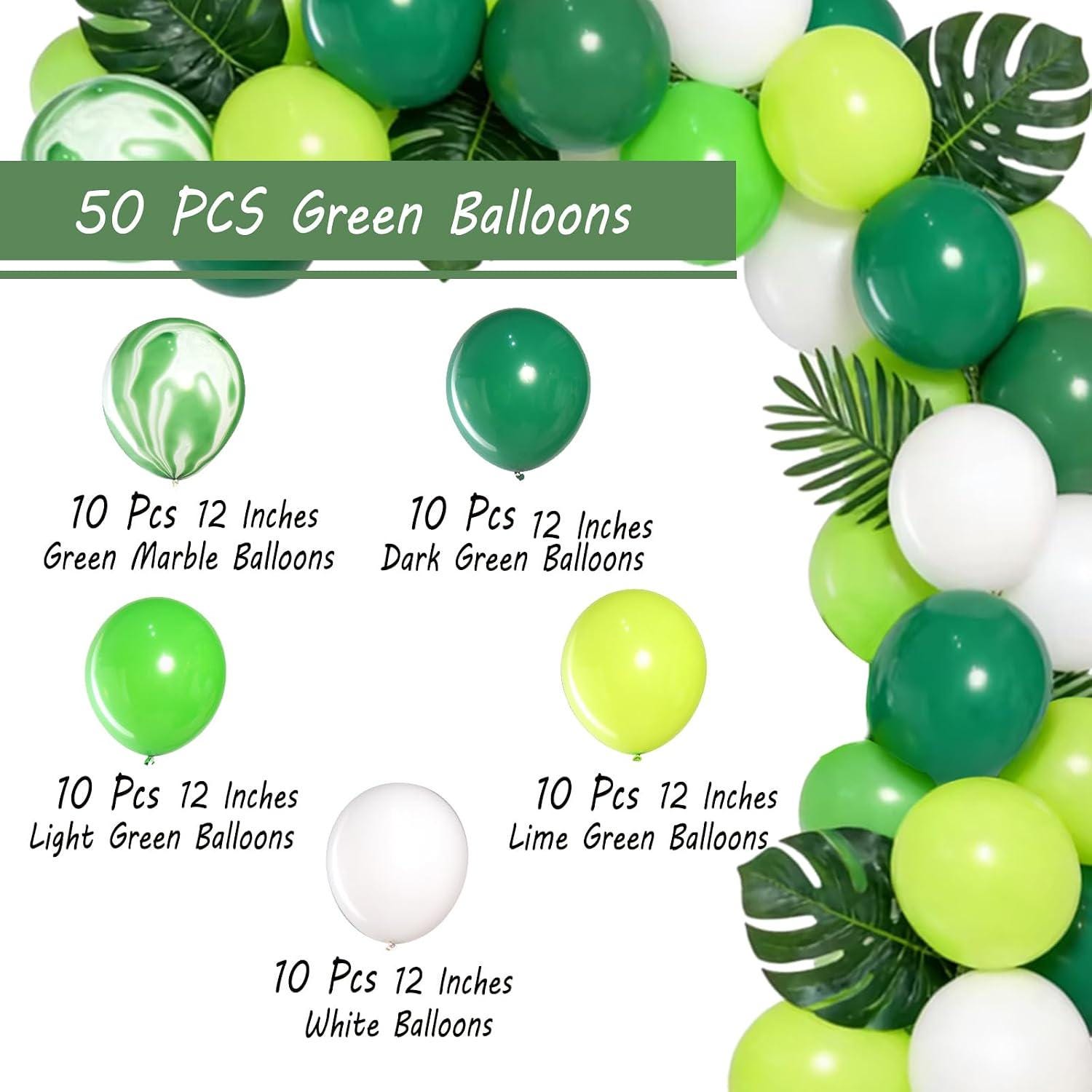 Green Marble Balloon Set, Dinosaur Jungle Party Decoration, Assorted Shades