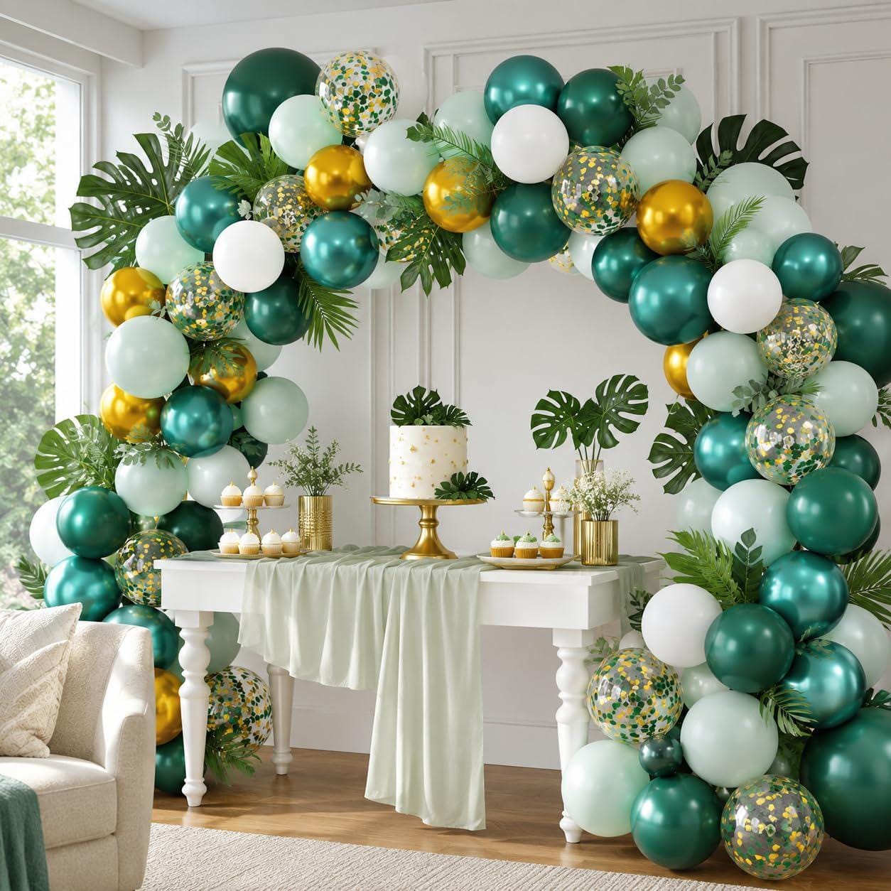 Green Gold Balloon Arch Kit, Graduation Party Decoration Supplies