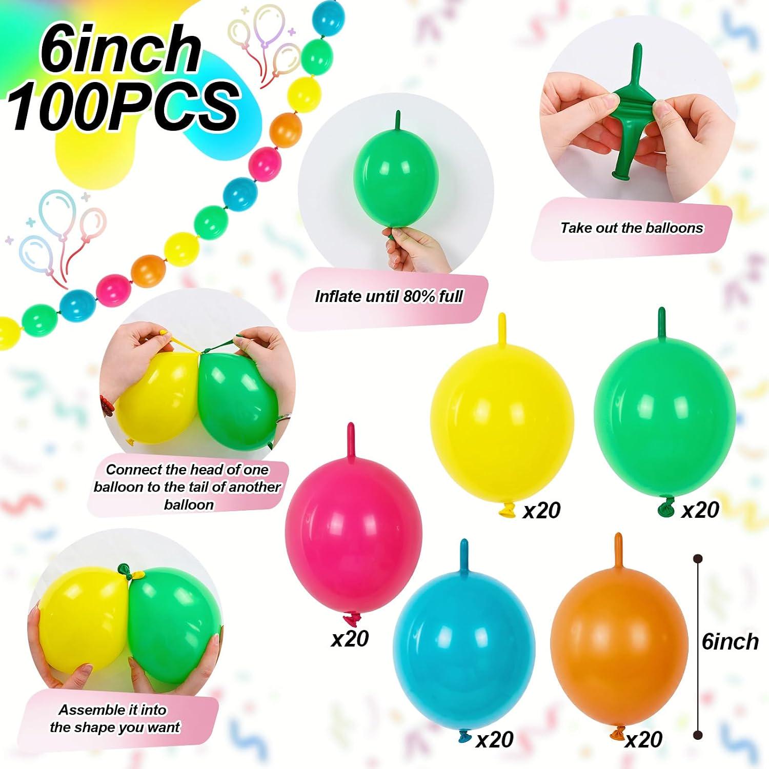 Neon Linking Balloons | Hot Pink, Orange, Teal, Green, Yellow Party Decor