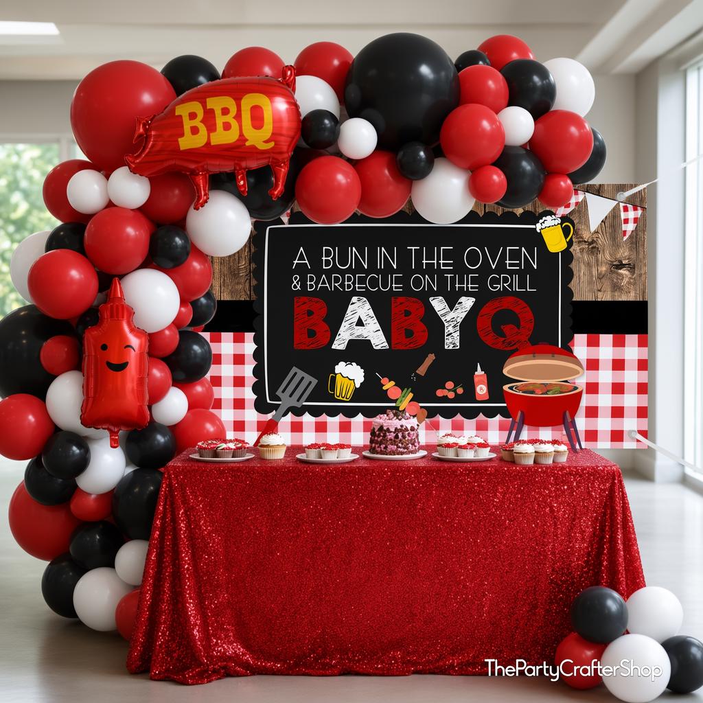 Baby Q Balloon Arch Kit | Red Black White BBQ Shower Decorations