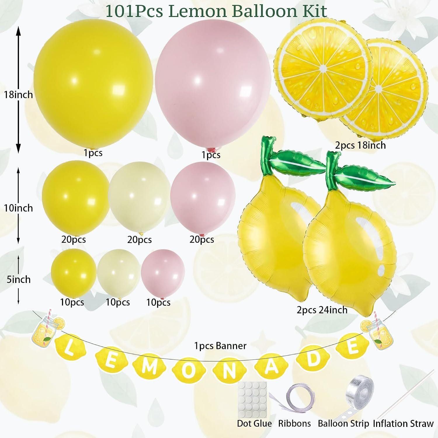 Lemonade Balloon Arch Kit | Pink Yellow Citrus Party Decor with Banner
