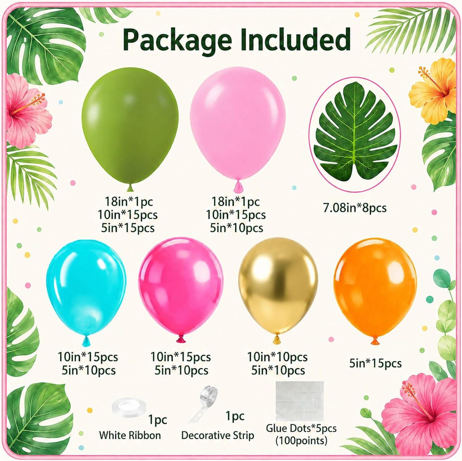 Tropical Luau Balloon Arch Kit | Hawaiian Beach Birthday Baby Shower Decor