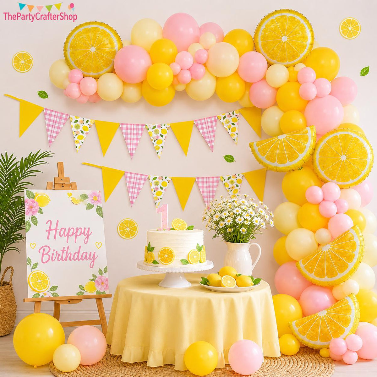 Pink Yellow Lemon Balloon Arch Kit | Lemonade Party Banner, Summer Birthday Decor