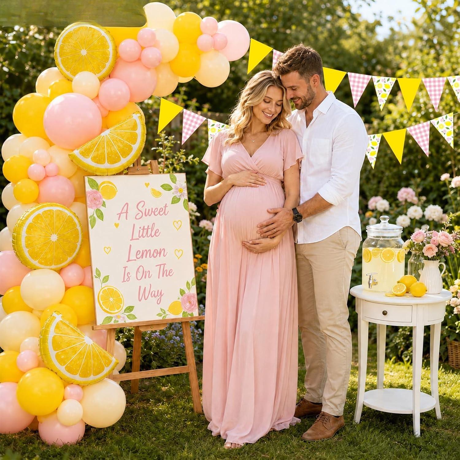 Pink Yellow Lemon Balloon Arch Kit | Lemonade Party Banner, Summer Birthday Decor
