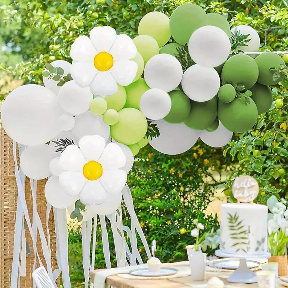 Daisy Balloon Arch Kit | Green White Flower Garland for Parties