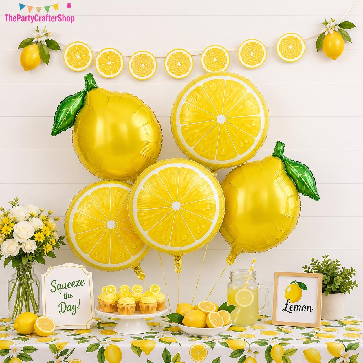 Lemon Foil Balloons with Banner | Bridal Shower, Baby Shower, Amalfi Wedding Decor