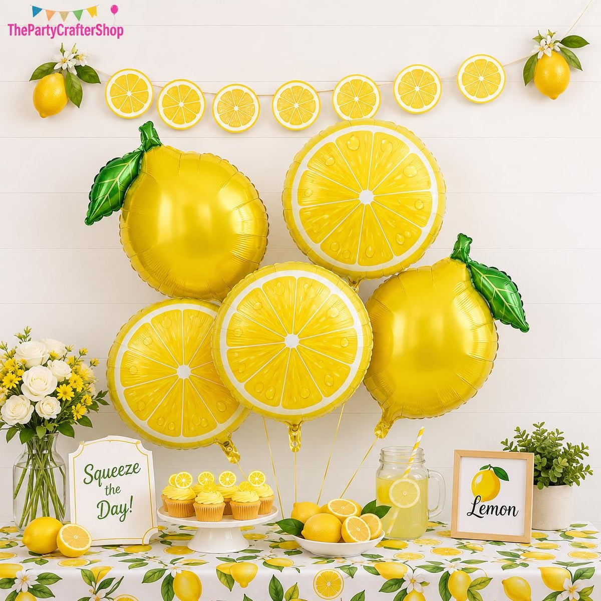 Lemon Foil Balloons with Banner | Bridal Shower, Baby Shower, Amalfi Wedding Decor