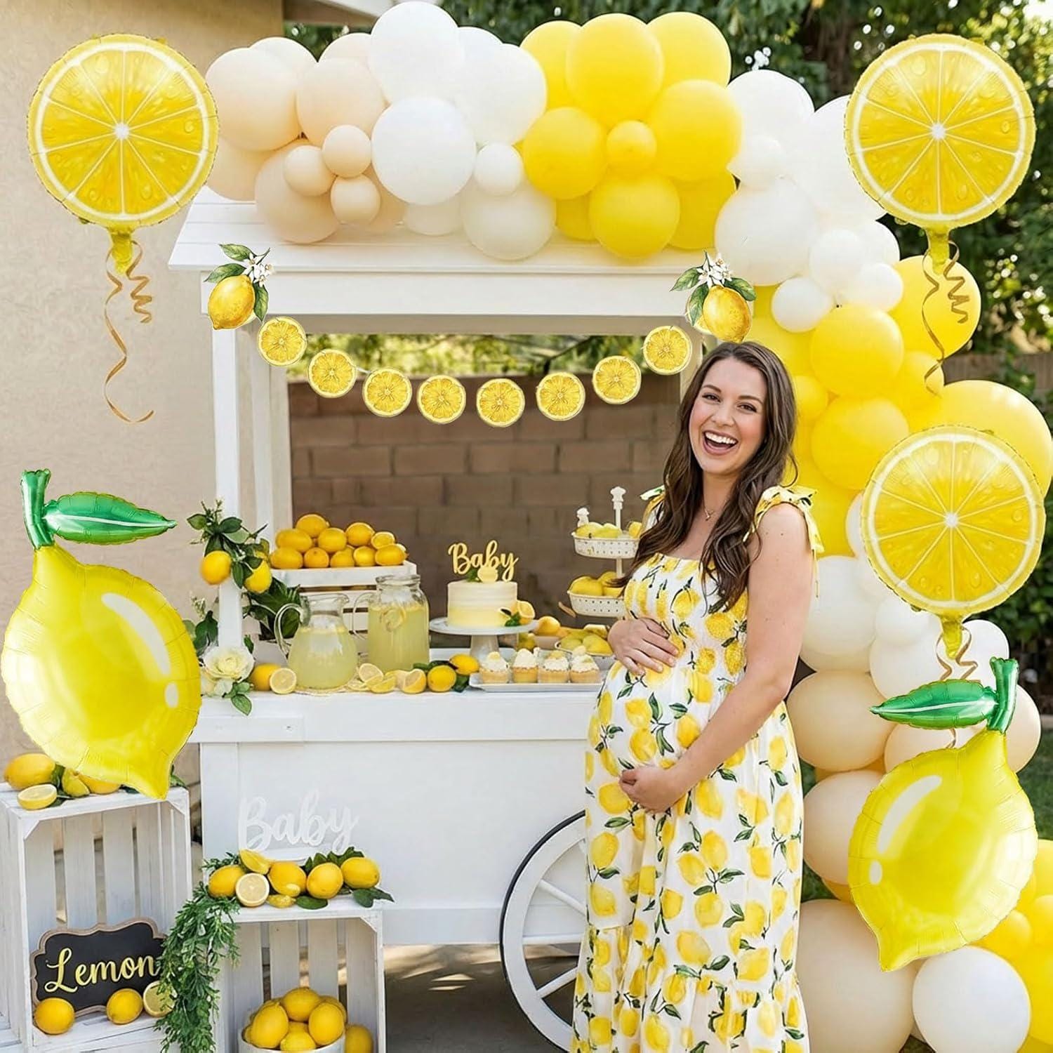 Lemon Foil Balloons with Banner | Bridal Shower, Baby Shower, Amalfi Wedding Decor