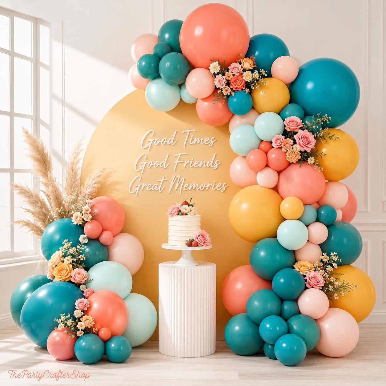 Boho Rainbow Balloon Arch Kit | Retro Teal, Orange, Yellow Party Decor