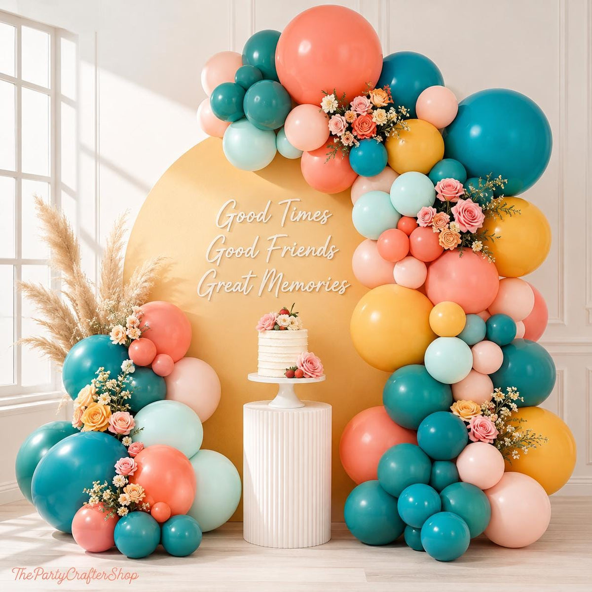 Boho Rainbow Balloon Arch Kit | Retro Teal, Orange, Yellow Party Decor