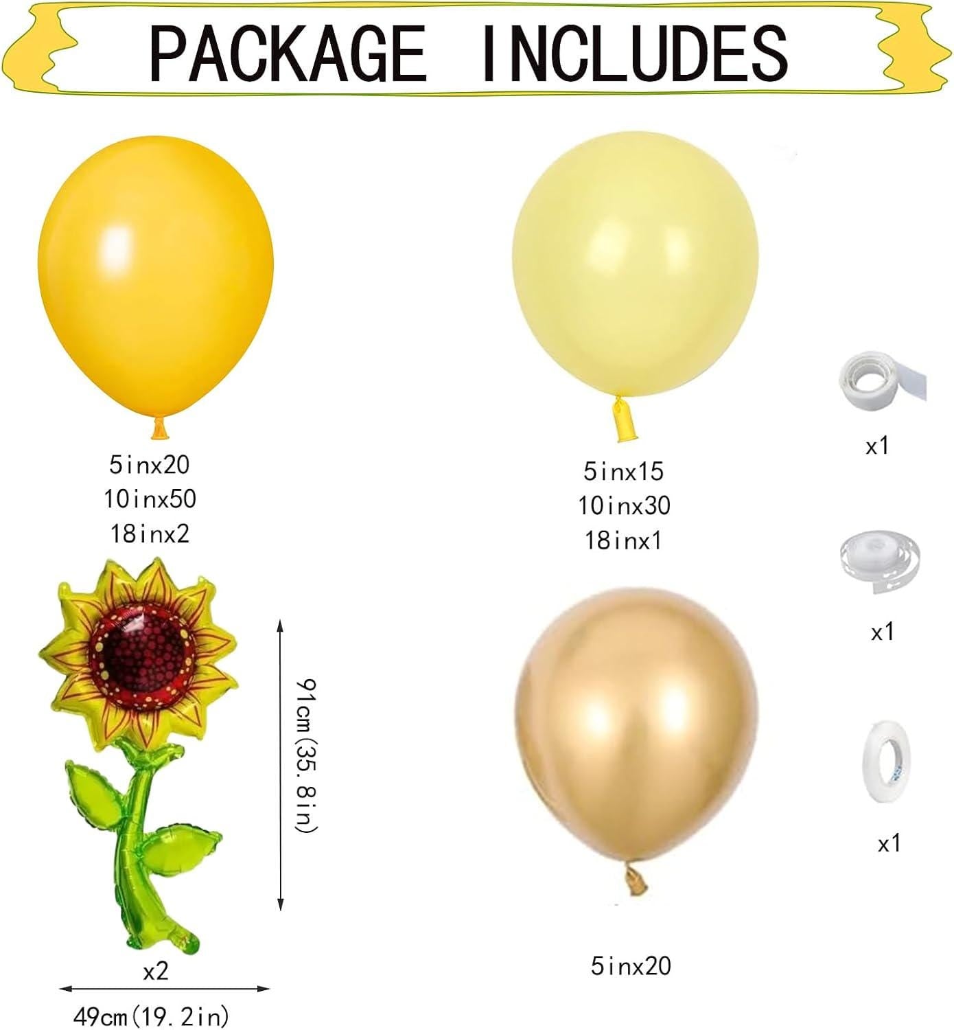 Sunflower Balloon Arch Kit | Yellow Gold Garland, Foil Sunflowers for Parties