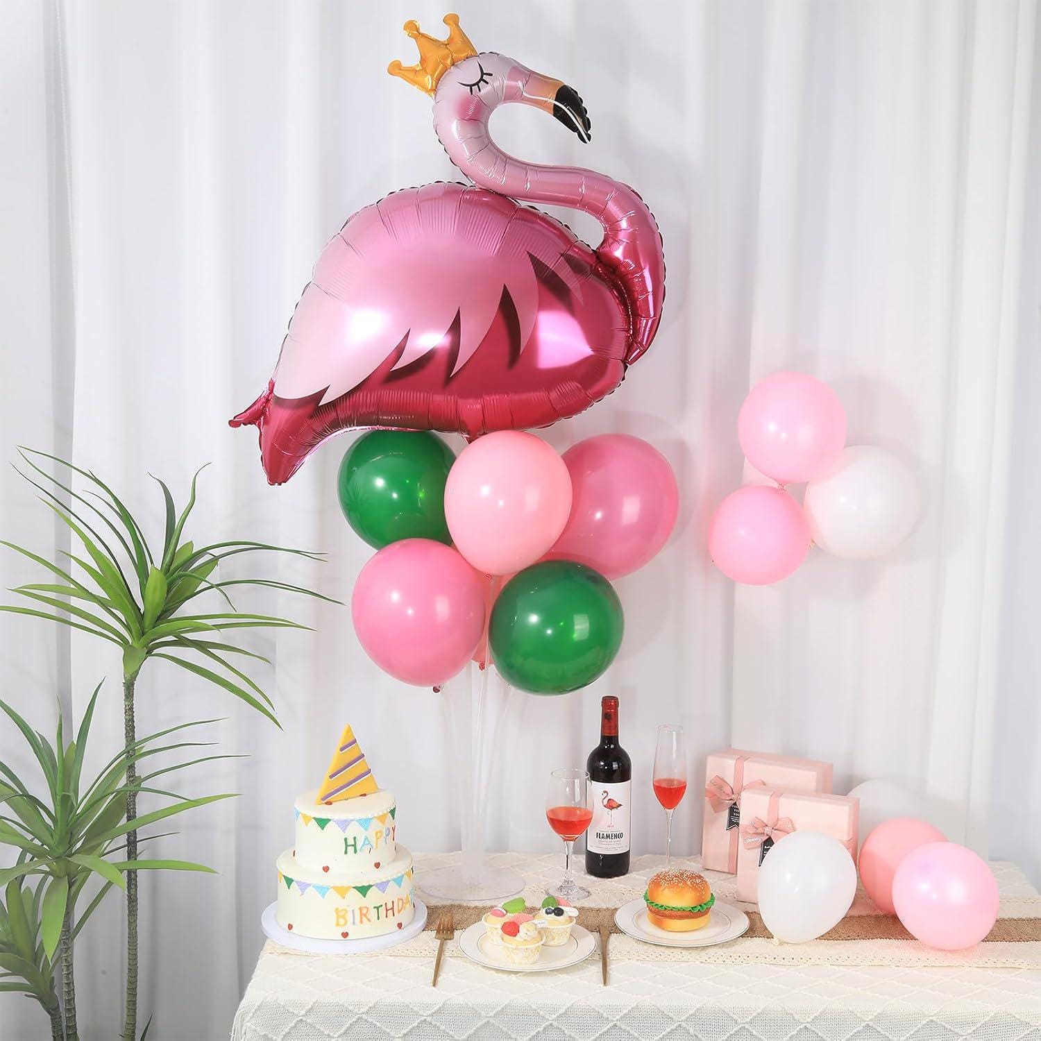 Flamingo Balloon Columns | Pink Green Tropical Party Decor (Set of 2)