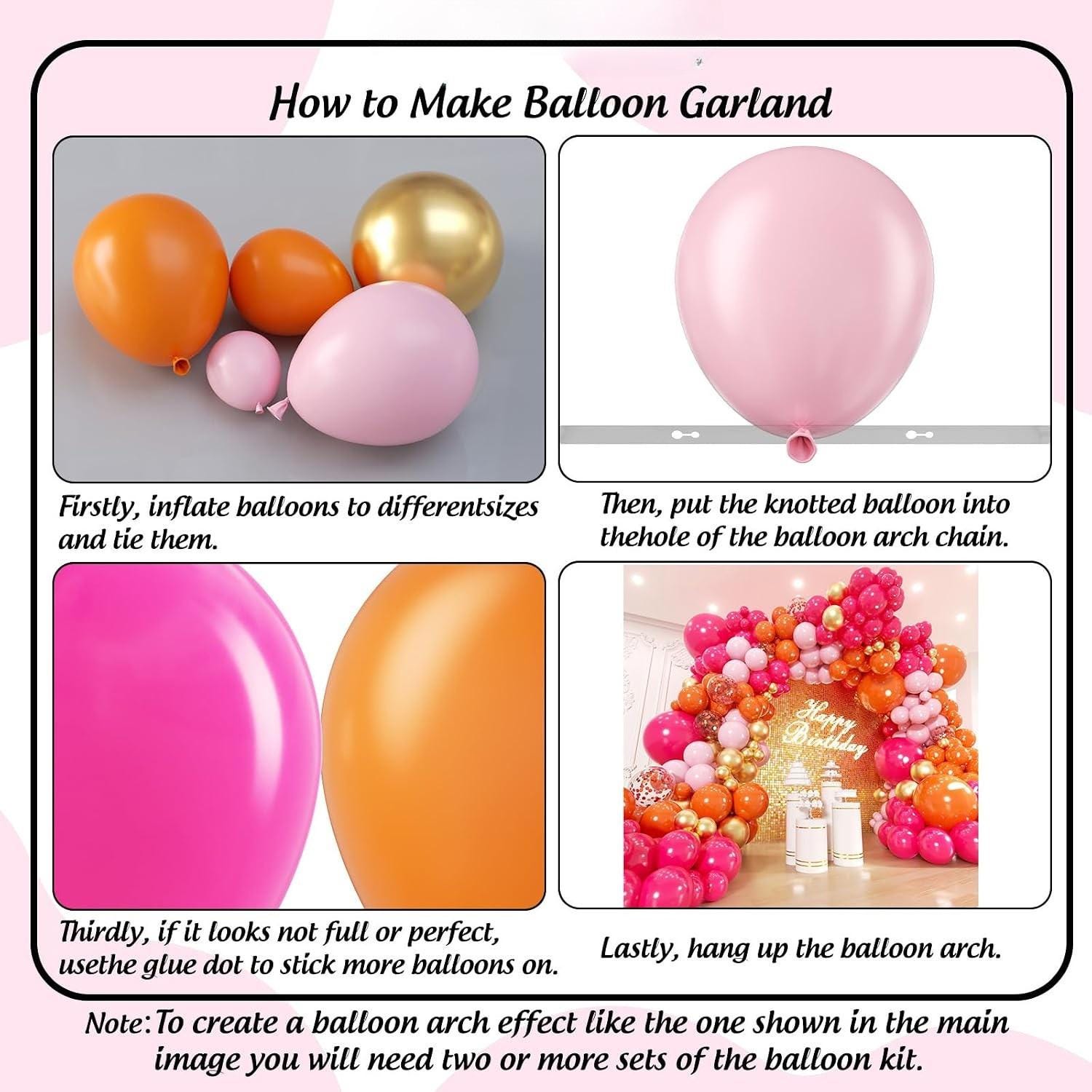 200pc Pink Orange Gold Balloon Garland Arch Kit | Birthday, Baby Shower, Wedding Party Decorations