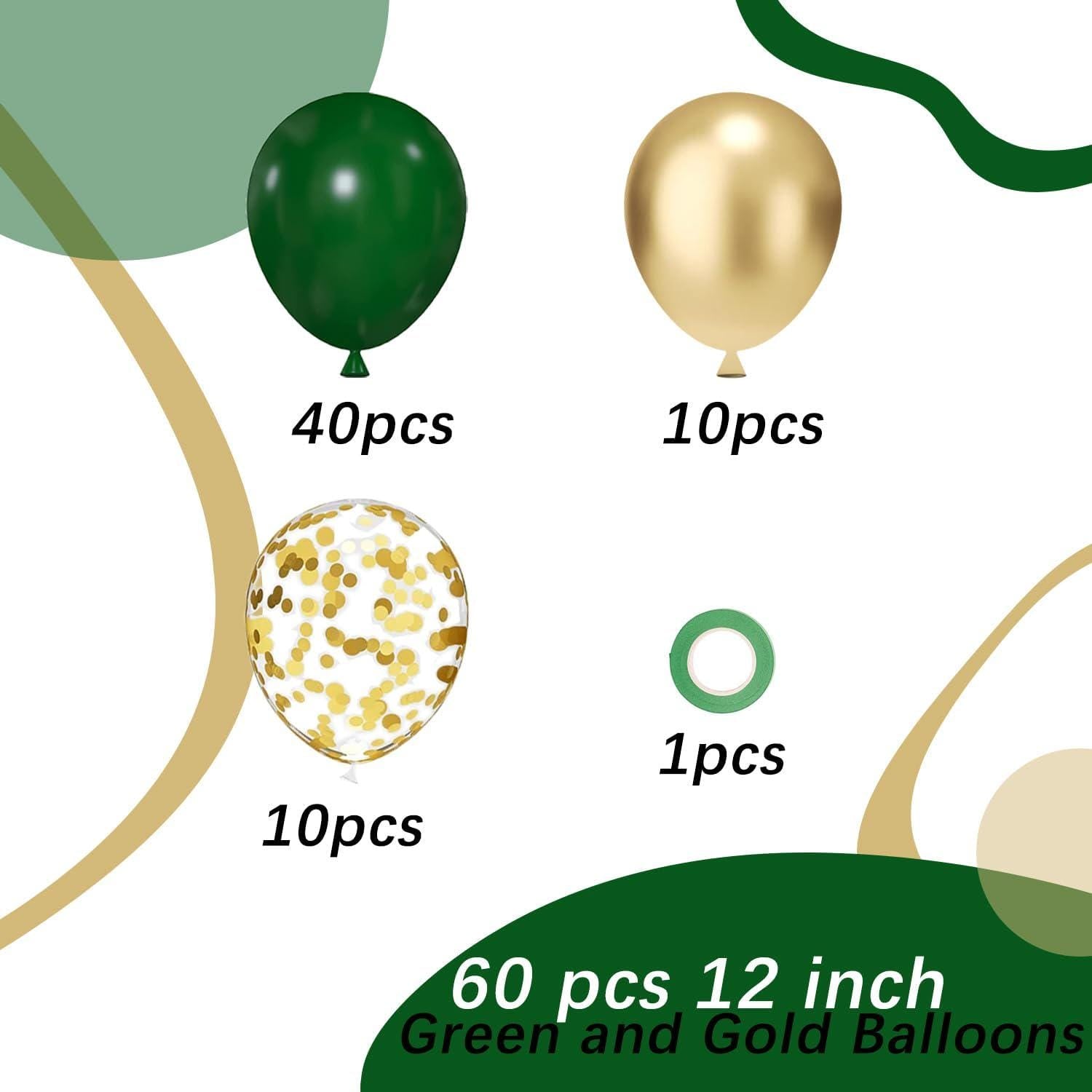 Green Gold Balloon Set, Metallic Confetti Latex Party Decor