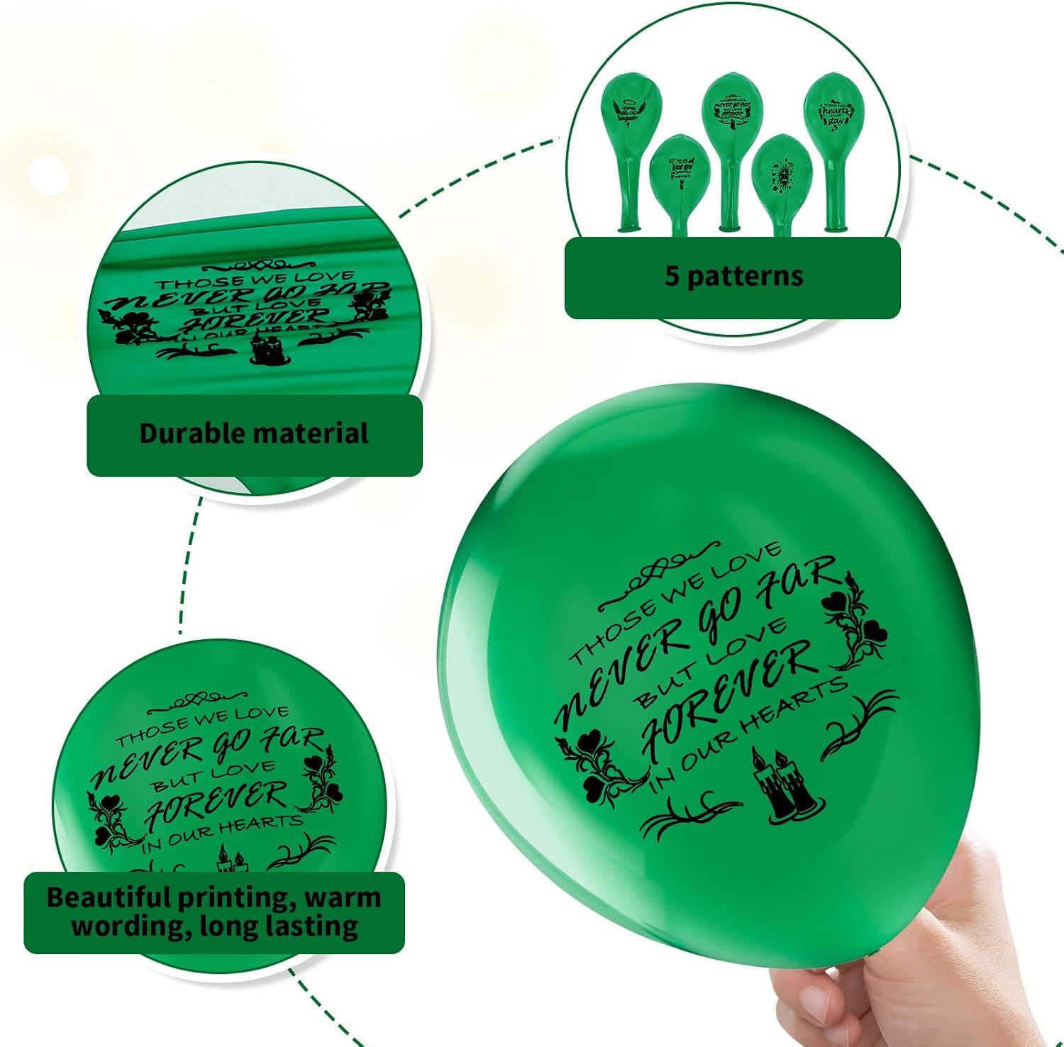 Memorial Dove Balloons, Green Remembrance Celebration of Life Decor