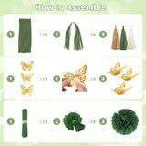 Sage Green Birthday Balloon Arch Kit, Olive Gold Banner, Fringe Curtain Party Supplies