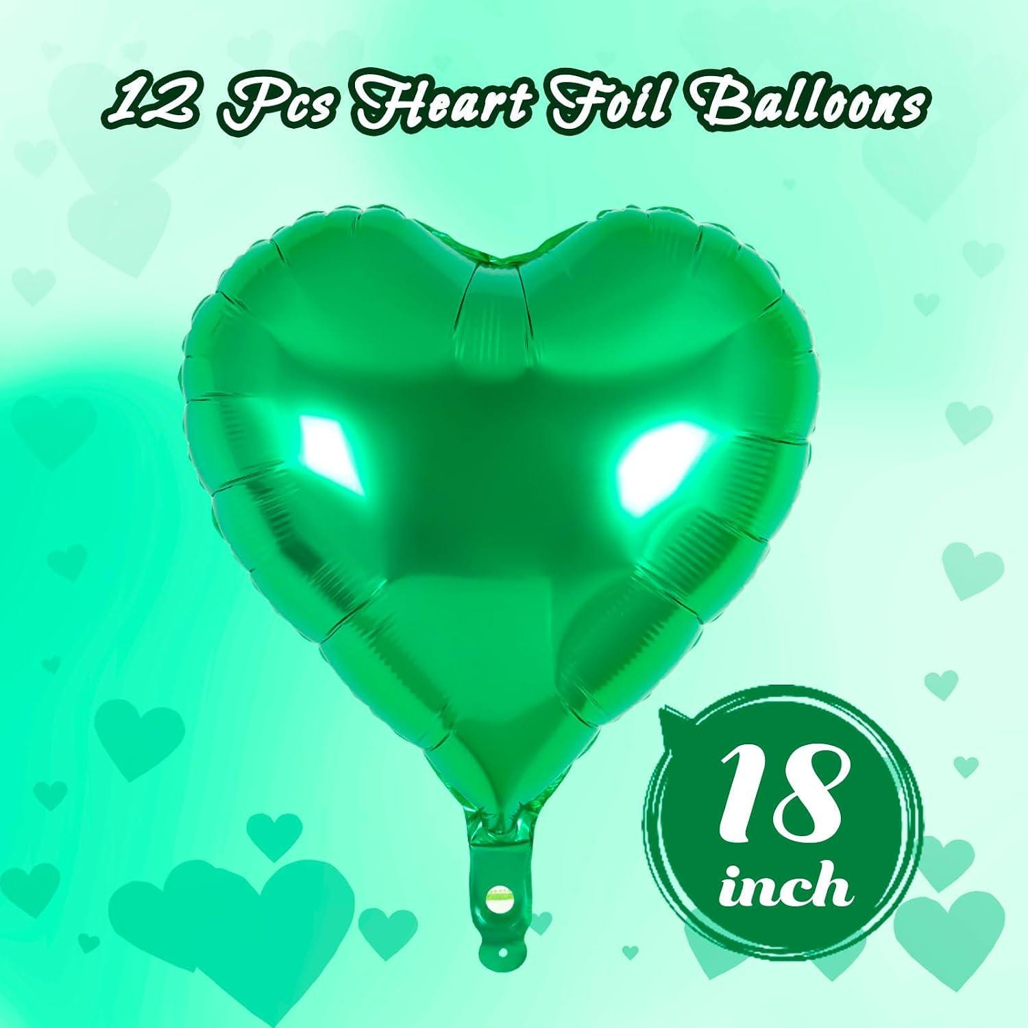 Green Heart Foil Balloons, 18 Inch Love Party Decoration Set