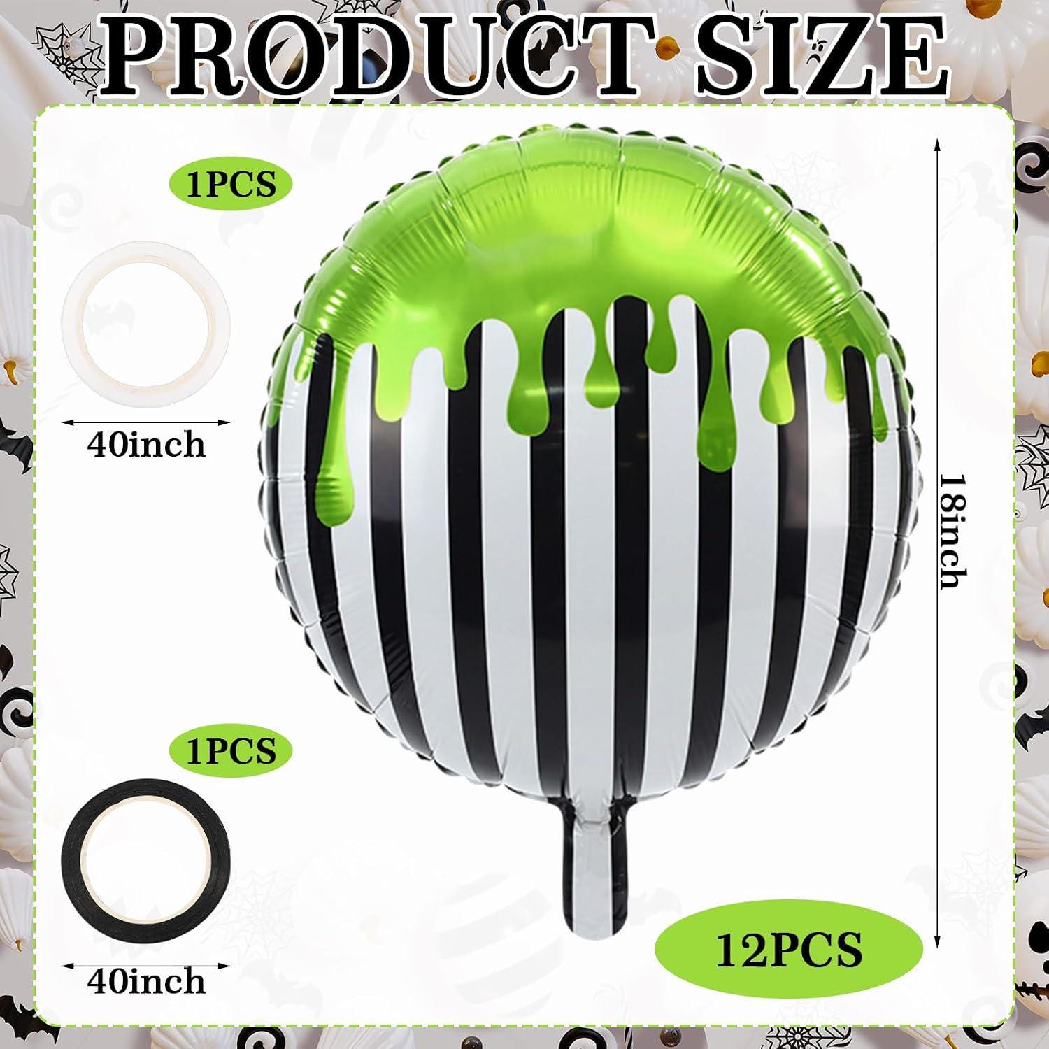 12Pcs Halloween Black White Green Foil Balloon Set, 18 Inch Reusable Mylar Party Decorations