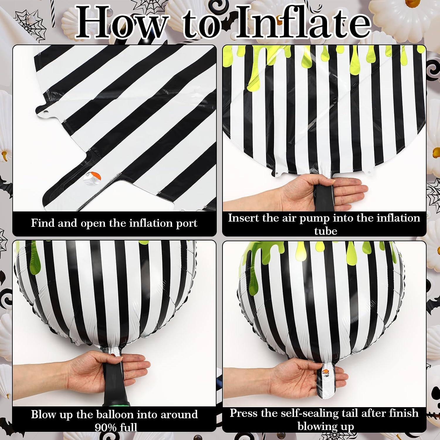 12Pcs Halloween Black White Green Foil Balloon Set, 18 Inch Reusable Mylar Party Decorations