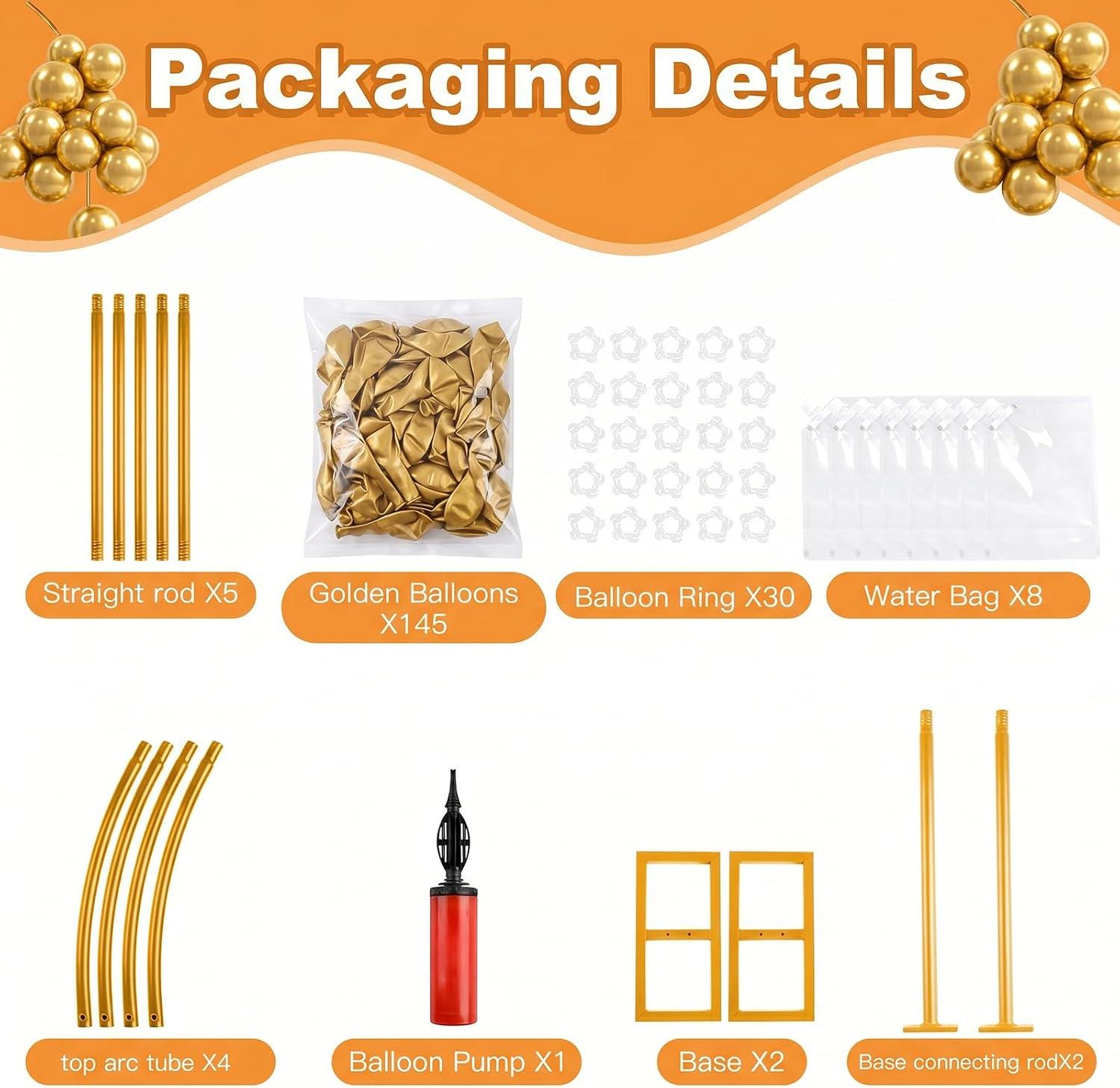 Metallic Gold Balloon Arch Kit, Metal Backdrop Frame, Wedding Party Decor