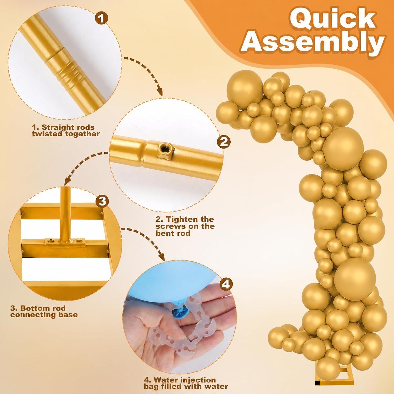 Metallic Gold Balloon Arch Kit, Metal Backdrop Frame, Wedding Party Decor