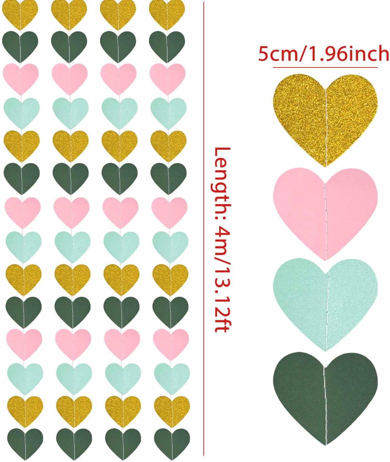 4Pack 52Ft Heart Streamers Garland, Paper Heart Hanging Banner, Wedding Birthday Party Decoration