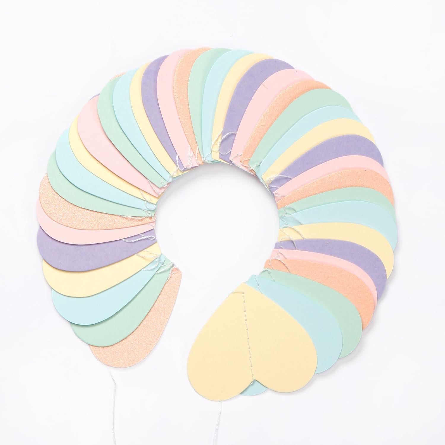 Pastel Rainbow Heart Garland, Birthday Party Backdrop Decor, 52Ft Streamers