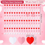 15Pcs Valentine Heart Garland Banner, Red Pink Hanging String Hearts, Wedding Engagement Party Decor