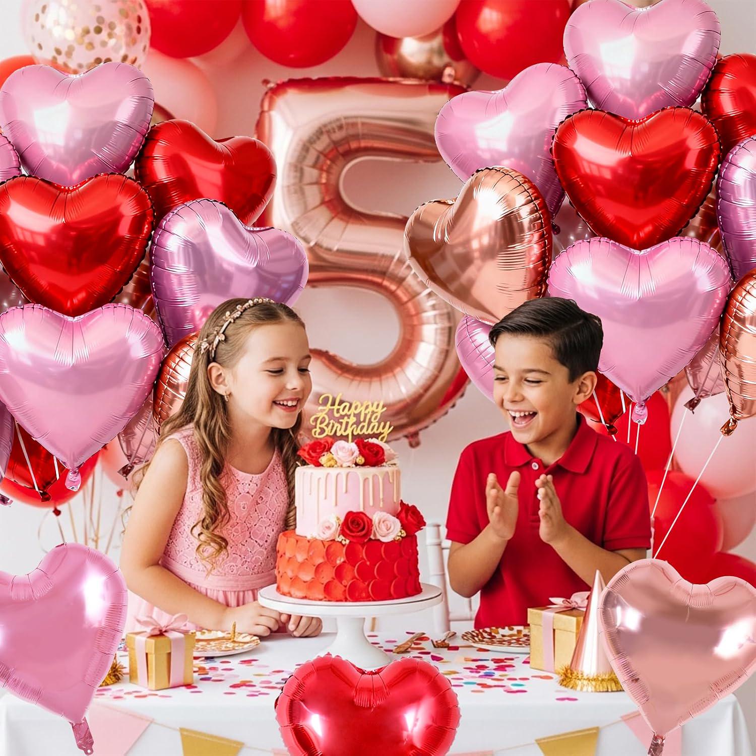 Rose Gold Pink Heart Foil Balloons, 18 Inch Mylar Love Party Decor
