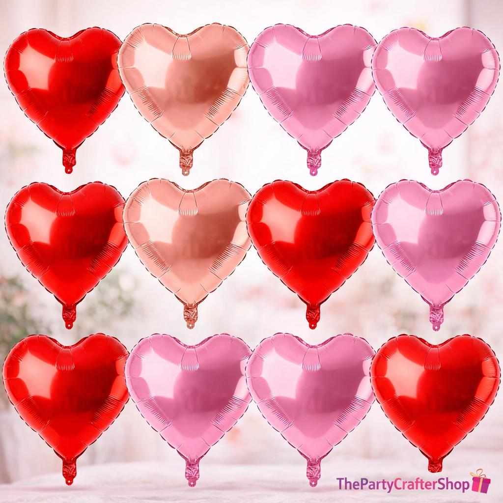 Rose Gold Red Heart Foil Balloons, 18 Inch Valentine Love Party Decoration