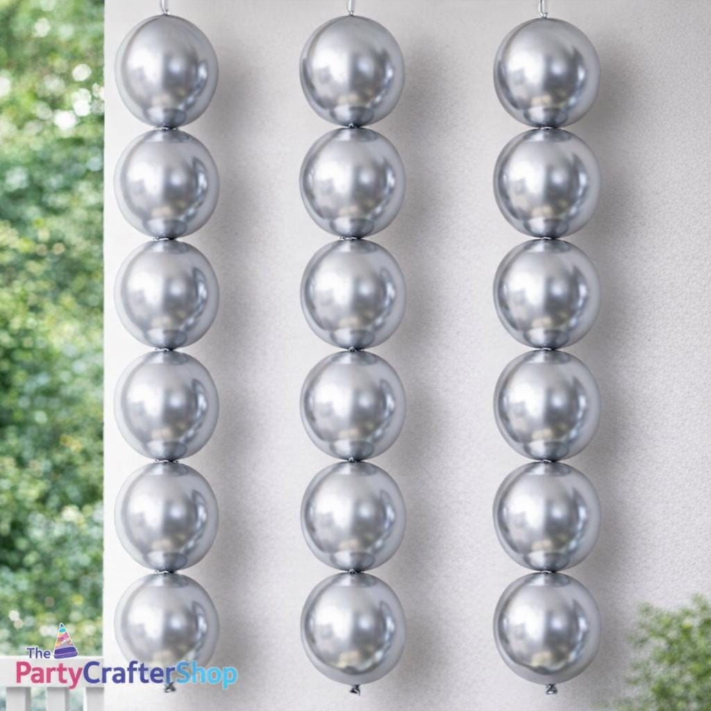 Silver Metallic Linking Balloons, 6 Inch Latex Party Arch Decor
