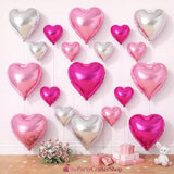 Pink Silver Heart Foil Balloons, 18 Inch Mylar Love Party Decor