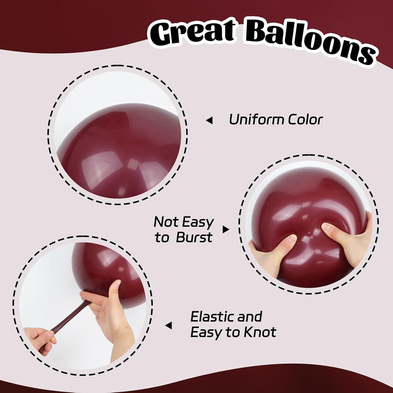 60Pcs Burgundy Gold Balloon Set, Maroon Metallic Confetti Balloons, Graduation Bridal Shower Party Decor
