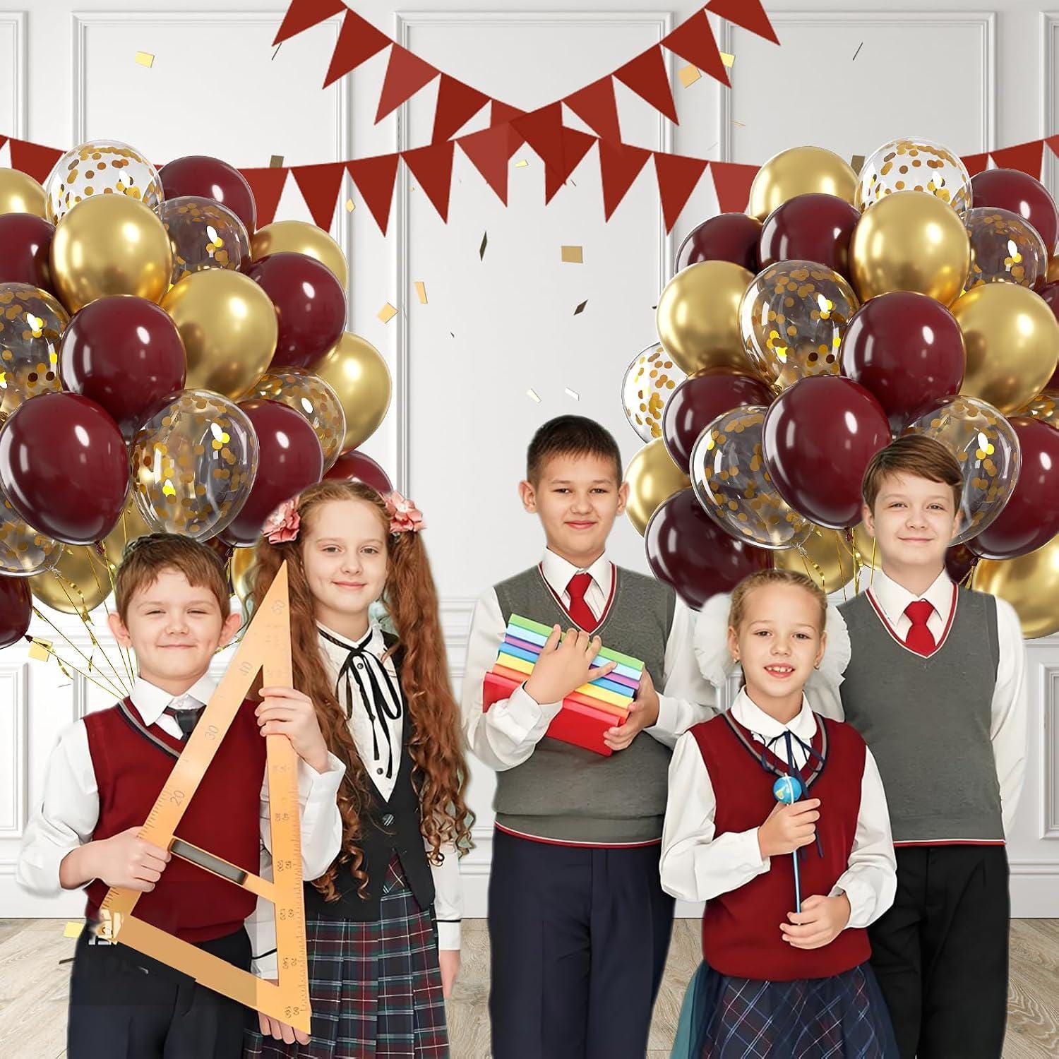 60Pcs Burgundy Gold Balloon Set, Maroon Metallic Confetti Balloons, Graduation Bridal Shower Party Decor
