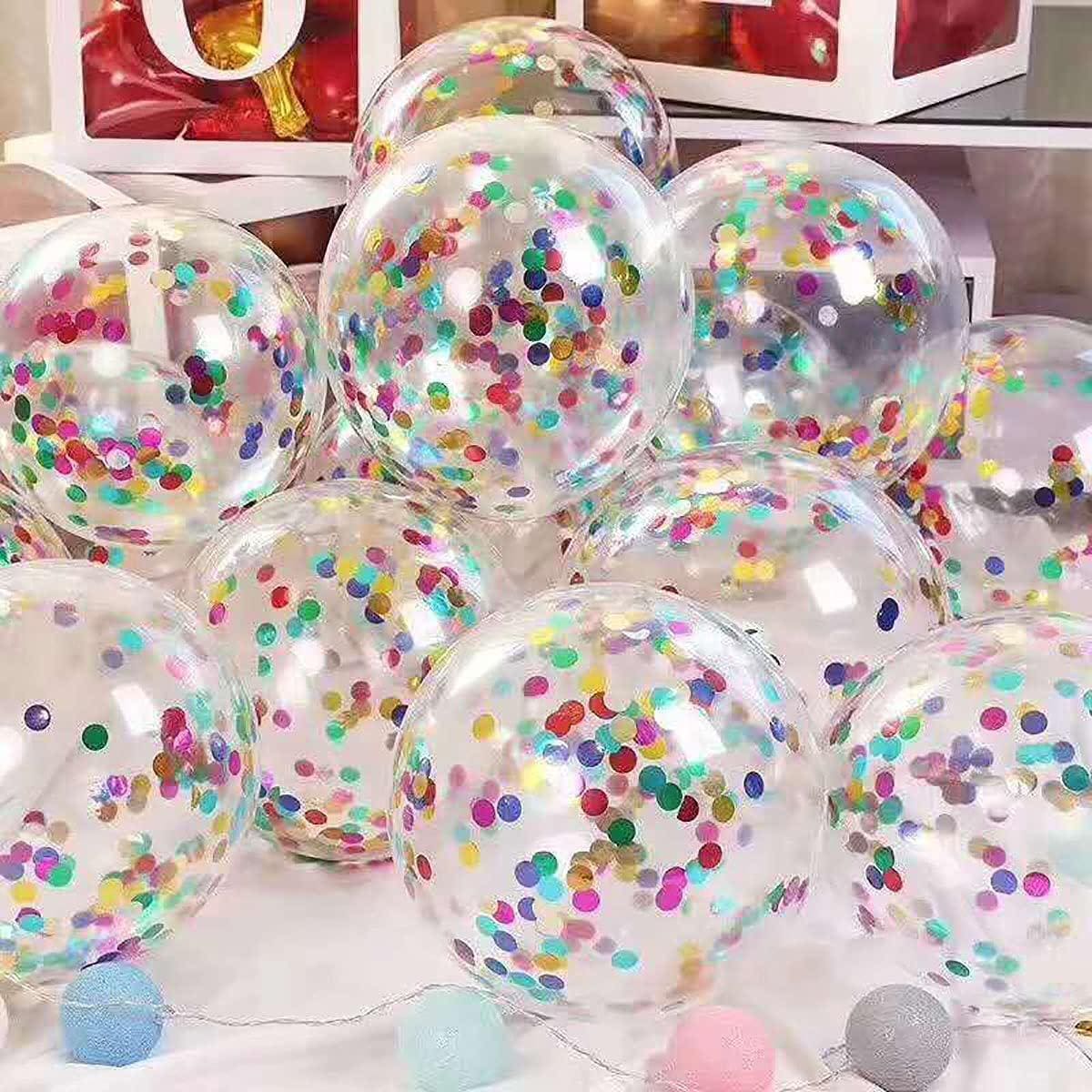 50Pcs Multicolor Confetti Balloon Set, 12 Inch Rainbow Foil Confetti Latex Balloons Party Decor