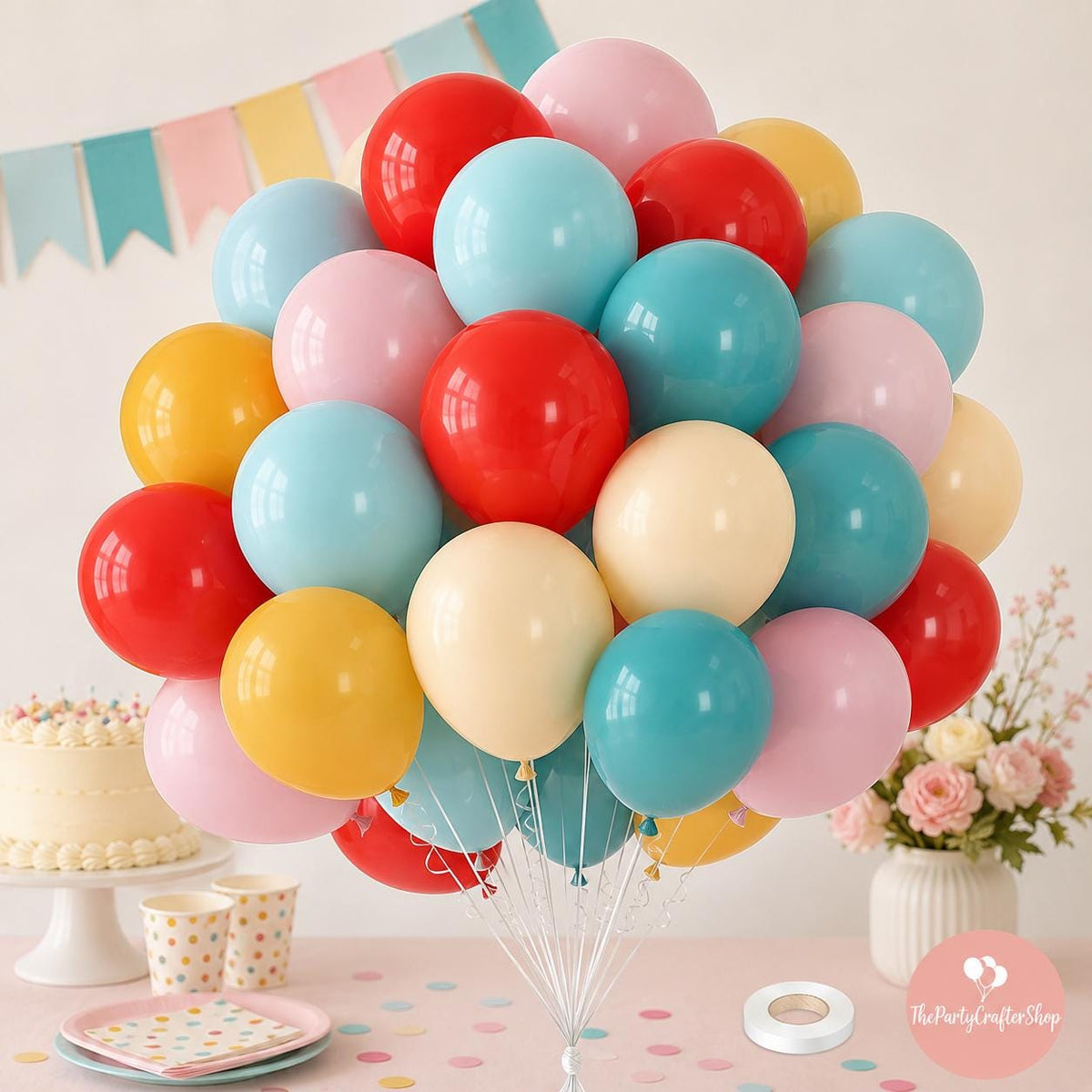 Retro Rainbow Balloon Set, Dusty Blue Mustard Lavender Party Decor