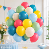 Retro Rainbow Balloon Set, Boho Party Decor, Blue Orange Mustard Yellow