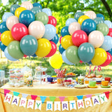 Retro Rainbow Balloon Set, Boho Party Decor, Blue Orange Mustard Yellow