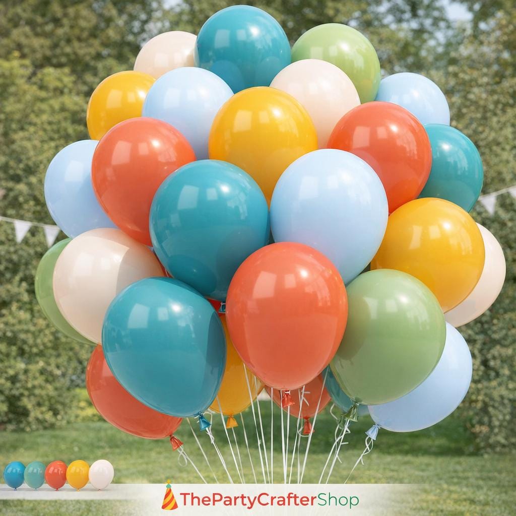 Boho Rainbow Balloon Set, Retro Blue Orange Yellow Olive Green Party Decor