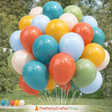 Boho Rainbow Balloon Set, Retro Blue Orange Yellow Olive Green Party Decor