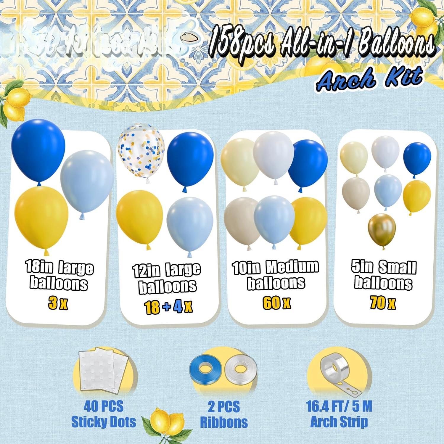 Royal Blue Yellow Lemon Balloon Arch Kit | Amalfi Coast Summer Party Decor