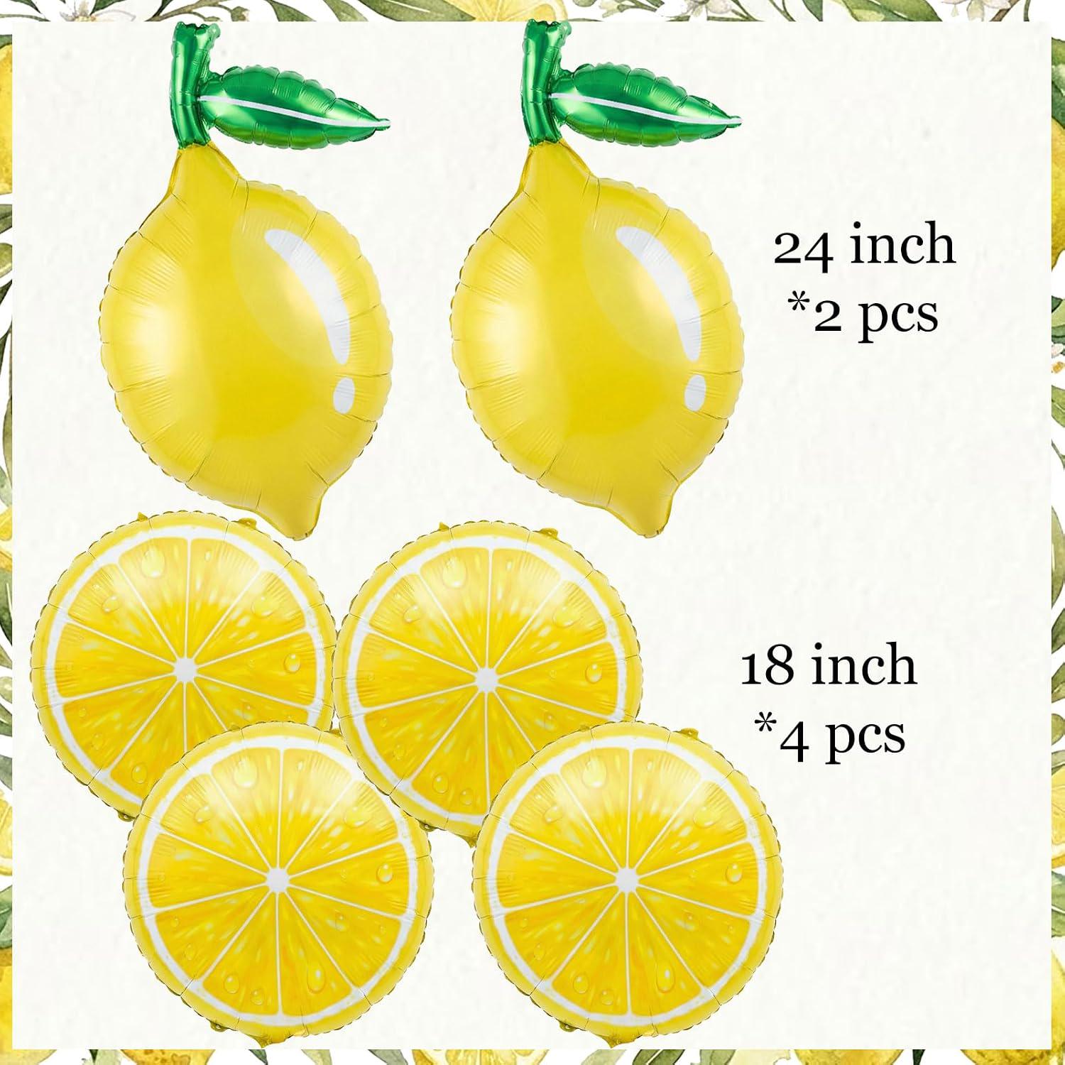 Lemon Foil Balloons with Leaves | Summer Party Decor, Bridal Shower, Baby Shower, Wedding