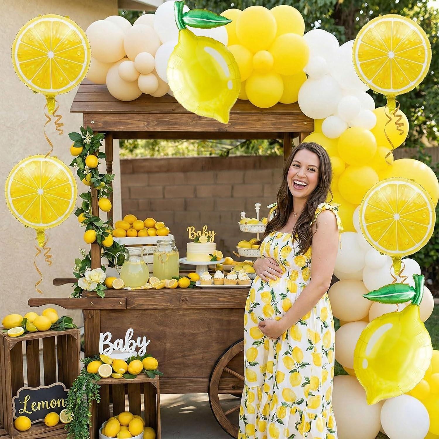 Lemon Foil Balloons with Leaves | Summer Party Decor, Bridal Shower, Baby Shower, Wedding