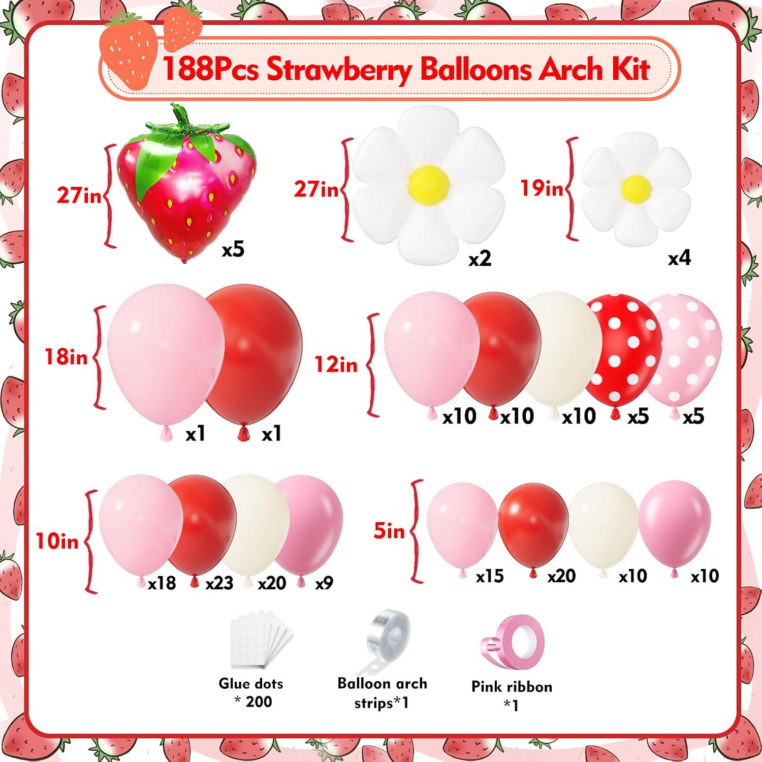 Strawberry Balloon Arch Kit | Sweet One Birthday Decor, Daisy Foil Balloons