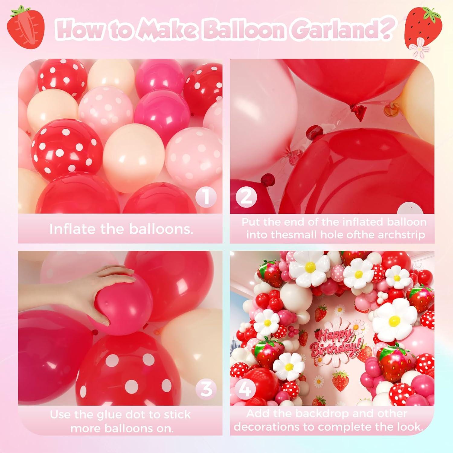 Strawberry Balloon Arch Kit | Sweet One Birthday Decor, Daisy Foil Balloons