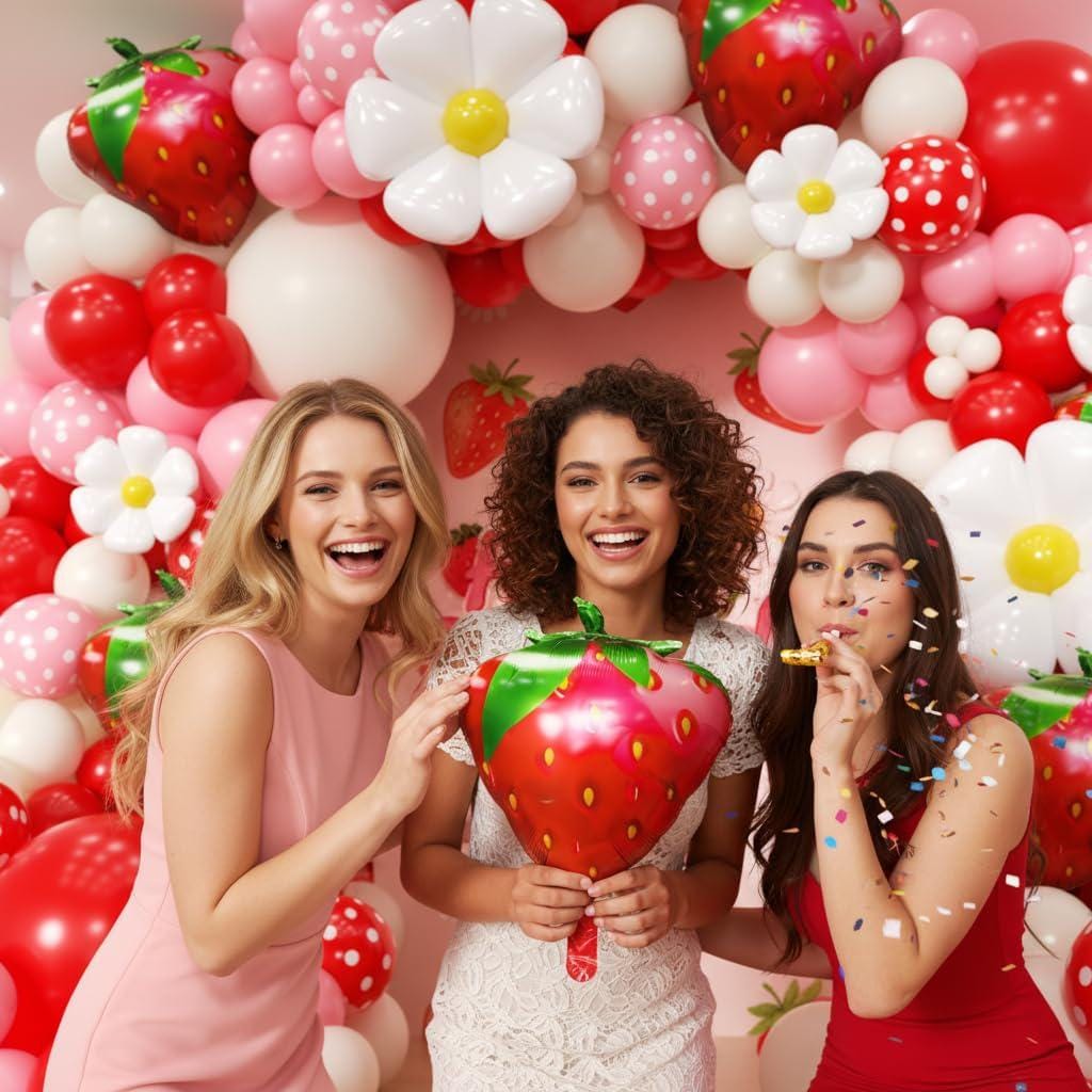 Strawberry Balloon Arch Kit | Sweet One Birthday Decor, Daisy Foil Balloons