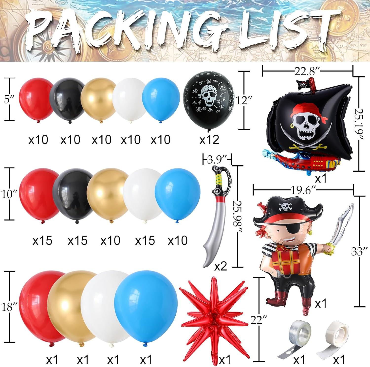 Pirate Balloon Arch Garland Kit | Red Black Balloons, Ship, Sword for Birthday Party